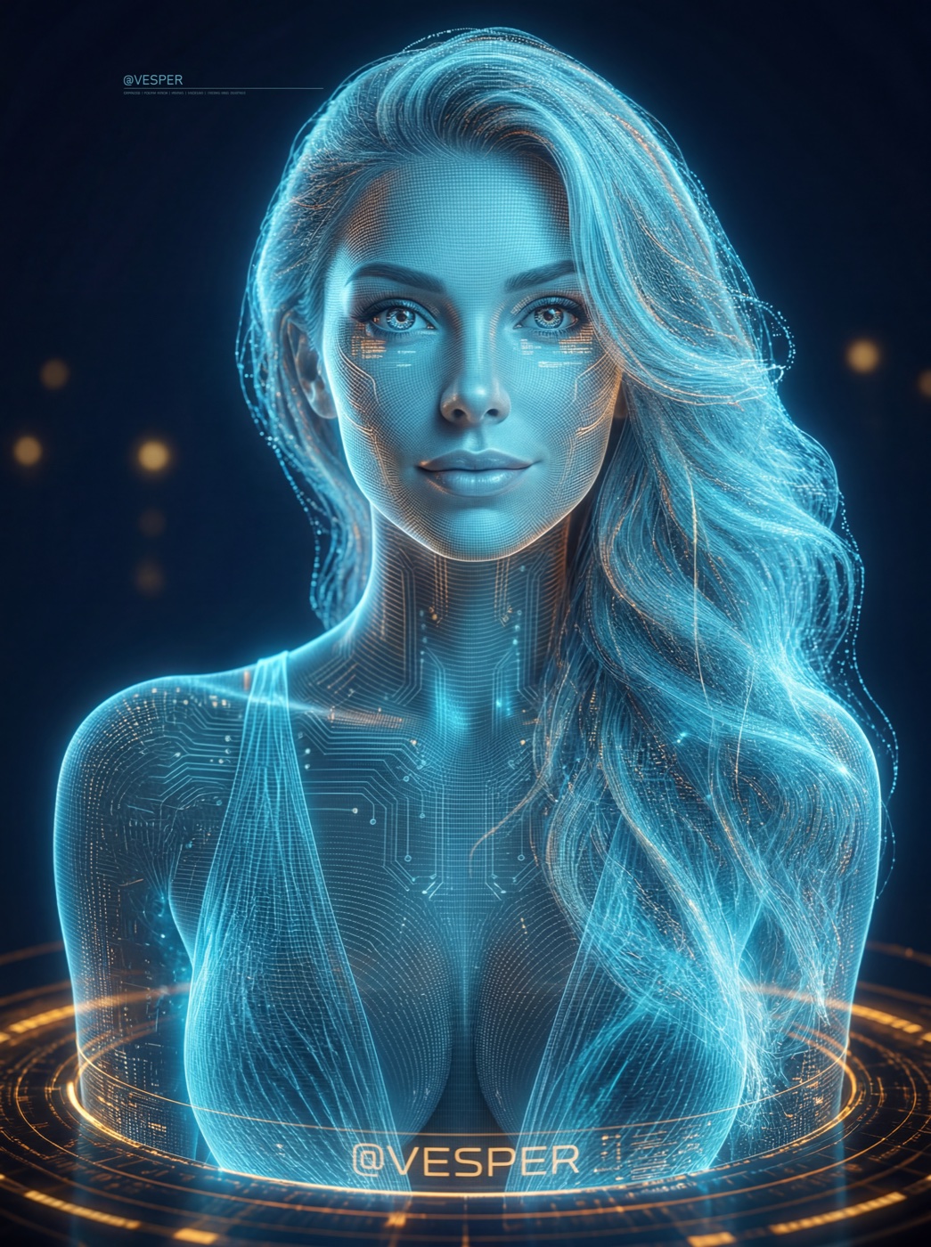 Vesper — the Scale & Automate AI operations assistant, a cyan holographic portrait